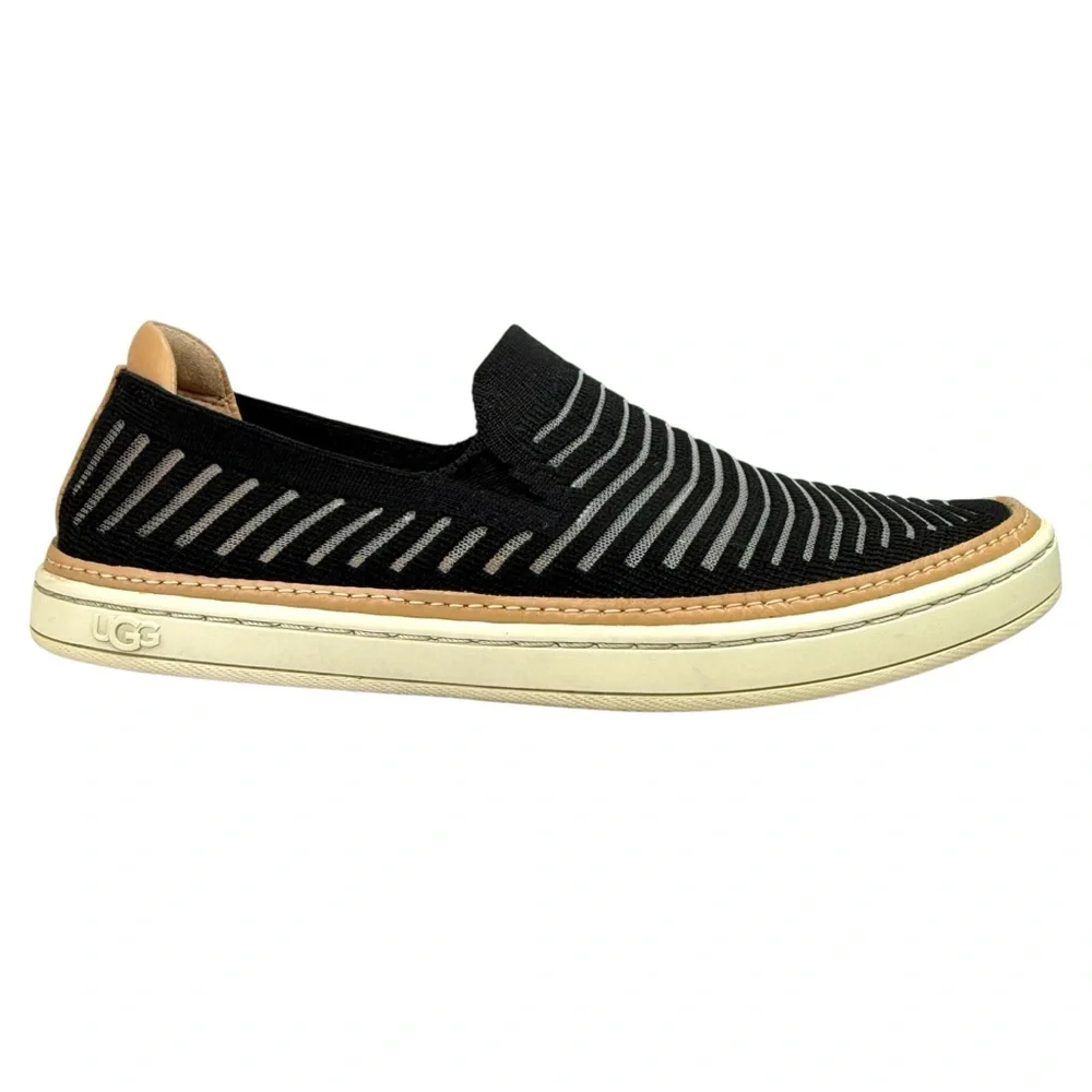 UGG Sammy Breeze Knit Slip On Leather Sneakers Black Size 5.5 Coastal Preppy